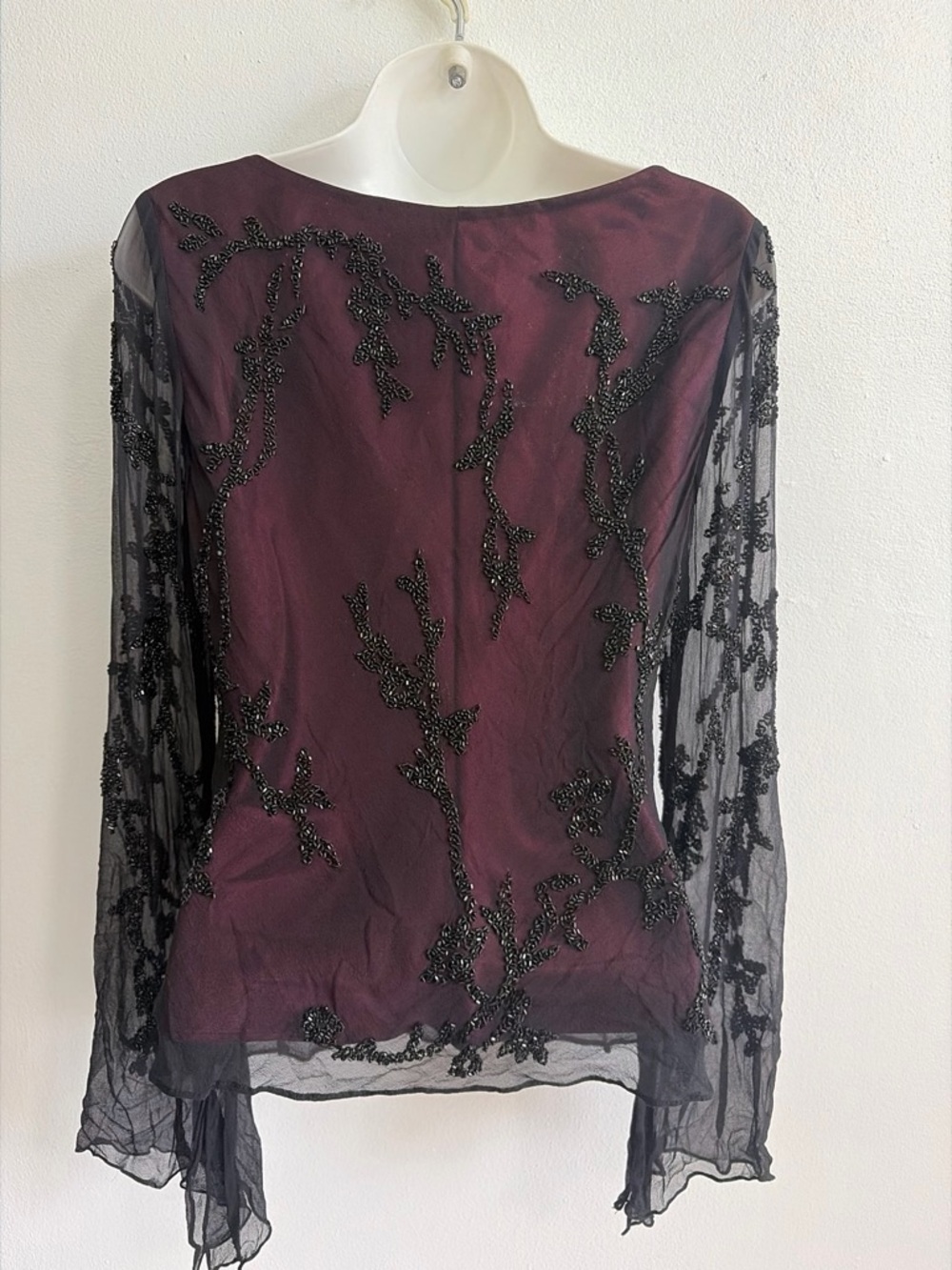 Scala Silk Beaded Bell Sleeve Blouse Cowl Neck Top SOLD - Picture 5 of 7